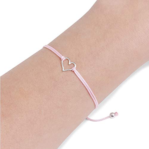 Pink womens friendship bracelet, small handmade sterlin…