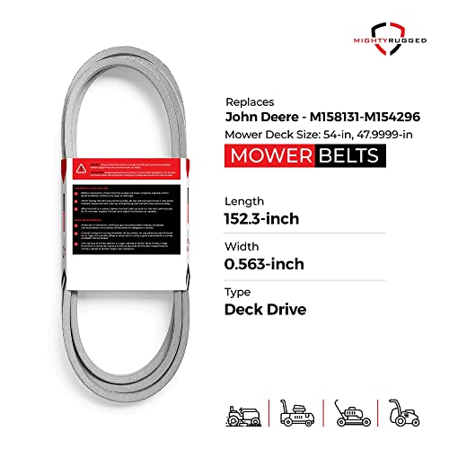 Image of M158131, M154296 John Deere 54 inch Mower Deck Belt Replacement - Heavy-Duty, Durable, Aramid Cord John Deere Belt Replacement Part for EZtrak Series, Z425, Z435, Z445