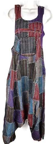 Alibaba Dungarees Baggy Jumpsuit Hippy Harem Pant Overall Strap Cargo Ethnic RP2 (Small/Medium, Patchwork Dharke B)