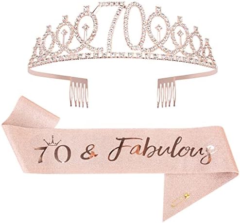 Mikccer Rose Gold 50th Birthday Sash and 50 Birthday Tiara, Rhinestone Crown Headband for 50th Birthday Gifts, 50th Birthday Decoration Party Accessories for Women