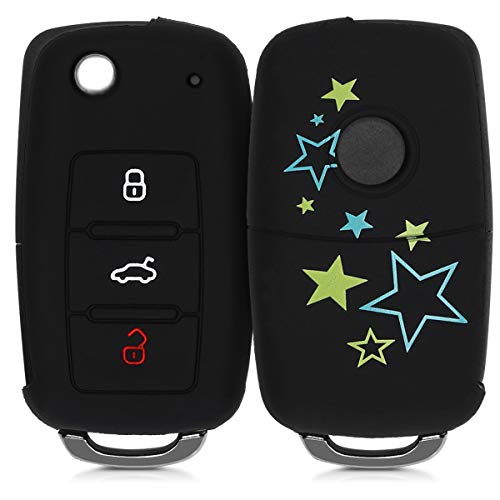 kwmobile Funda para Llave de 3 Botones para Coche VW Skoda Seat - Carcasa Protectora Suave de Silicona - Case de Mando de Auto con diseño de Varias Estrellas