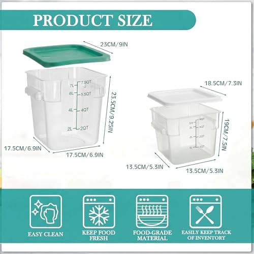 Image of Lallisa 4 Pcs 8qt & 4qt Clear Food Storage Containers with Lids Handles and Scales, Stackable Plastic Square Food Storage Containers for Dough Proofing Baking Kitchen Restaurant(White, Green)