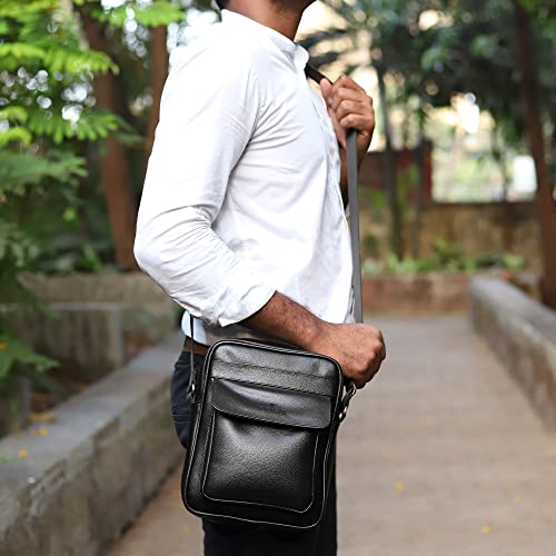 Image of The Clownfish Della Series Faux Leather Messenger One Side Shoulder Bag and Sling Cross Body Travel Office Business Bag for Men and Women (Black)