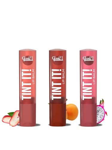 Image of Glam21 Tint it! Lip Balm| Everyday Hydration & Moisturized with Vit-E, Shea Butter, Avocado Oil, SPF15 |Lip Care For Dry & Chapped Lips|Rose Apple, Apricot & Dragon Fruit | Combo Pack Of 3| 3.5gm Each