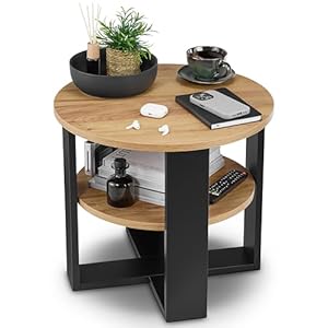 defiPad Couchtisch rund Eiche Ø53 cm - Kleiner Beistelltisch mit Ablage - 2 Ebenen, runder moderner Kaffeetisch im Industrial Design - Hergestellt in der EU