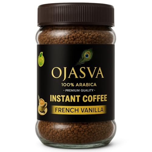 Image of Ojasva Flavoured Instant Coffee | Continental Speciale Arabica Blend | 100% Pure Instant Coffee | Smooth, Nutty & Aromatic (100g, French Vanilla)