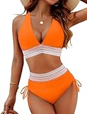 Blooming Jelly Womens High Waisted Bikini Tummy Control Swimsuits Two Piece Drawstring Swim Suits 2024 (M, Orange)