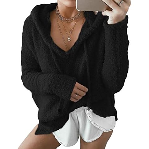 WanYangg Womens Basic Hoodie Fleece Long Sleeve Sweatshirt Warm Pullover Cozy Oversize Fluffy Hooded Loose Coat Plus Sizes Fuzzy Velvet Sweater Black Cover