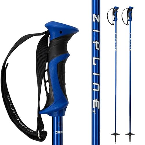 Zipline Blurr 16.0 Graphite Composite Downhill Ski Poles - Lightweight, Freeride All-Mountain, Vibration Dampening (Blue Chrome, 52" in./132 cm)