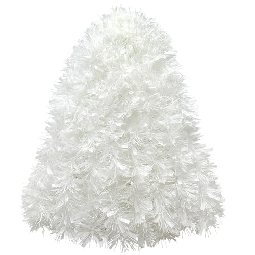 Christmas Tinsel Garland, 10 Meters Thick White Tinsel Christmas Tree Decoration, Fluffy Tinsel White Holiday Indoor Outdoor Wedding, Birthday, New Year Party Decor