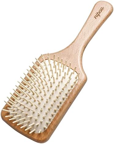 Natural Wooden Paddle Detangling Hair Brush for Women, Men and Kids - Designed for All Hair Types - Wooden Comb and Gift Bag Included