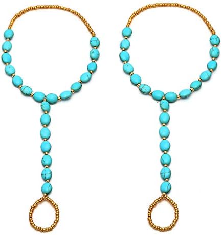 SUNSCSC 1 Pair Sandal Beach Turquoise Barefoot Sandal Foot Jewelry Anklet Chain Foot Bracelet