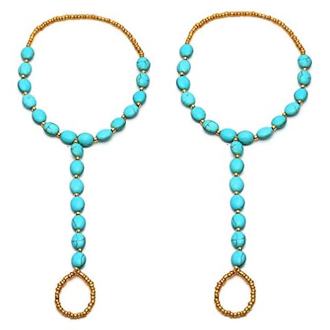 SUNSCSC 1 Pair Sandal Beach Turquoise Barefoot Sandal Foot Jewelry Anklet Chain Foot Bracelet Cover