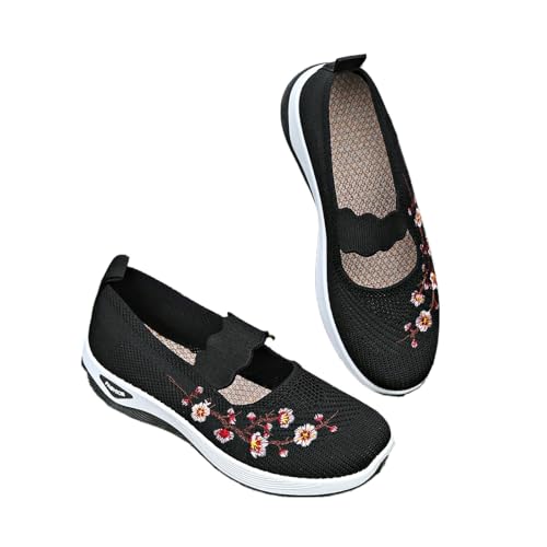 Stenig grön vår och sommar ny stor storlek damskor mjuk botten bekväma medelålders och äldre mor tygskor andningsbar fritid flerfärgad valfritt, Svart, 41 EU