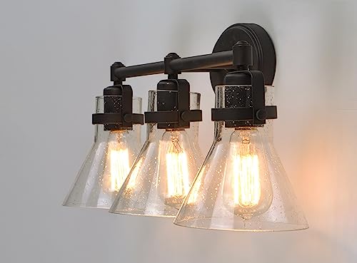 Image of Maxim Lighting Seafarer 4-Light Bath Vanity Light | Oil Rubbed Bronze Steel Finish | Seedy Wire Glass Shade | Industrial Indoor Light Fixture | Ideal for Bathrooms & Powder Rooms | 26114CDOI
