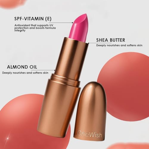 Image of One Wish Creamy Matte Lipstick for Women - Too Pink to Care Shade 05 | Long Lasting | Full Coverage | Creamy, Non-Drying Formula | High Pigment | SPF | Enriched with Vitamin E, Almond Oil & Shea Butter | 8 Hrs Wear | Smooth Finish | 3.8 gm