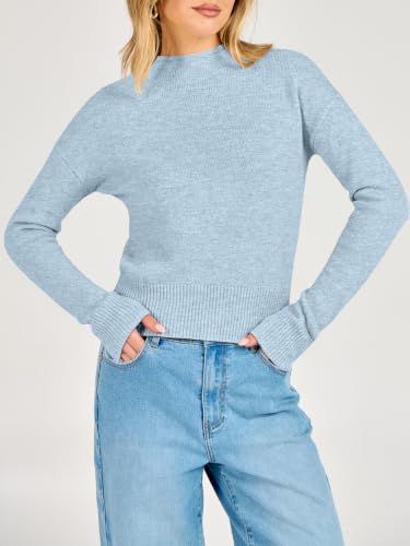 ANRABESS Women's Long Sleeve Lightweight Mock Neck Fall Sweaters Blue - image 4