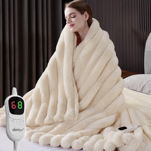 HaloRest Heated Throw Blanket, Faux Fur Cozy Heating Blanket with Overheat Protection, 1/2/4/6/8...