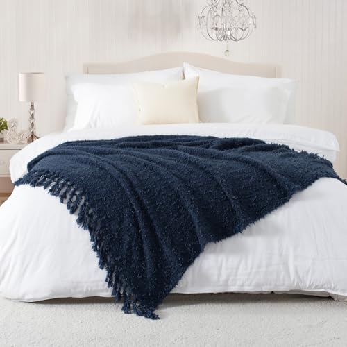 CloudDwelling Winter Knit Throw Blanket Fluffy Fuzzy Soft Lightweight Cozy Farmhouse Tassels Chunky Knitted Throws for Couch Sofa Bed (Navy Blue, 60"x80") by CloudDwelling - Used condition - Image 6