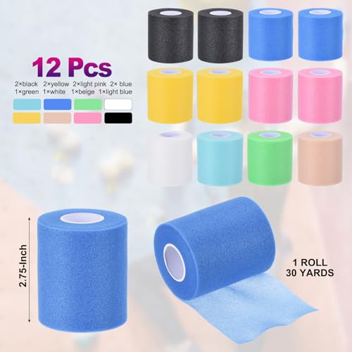 PATIKIL 12 Pack Foam Sports Pre-Wrap Athletic Tape Sports Elastic Wrap 30 Yard Breathable Bandage Rolls Tennis Racquet Grip Tape Cushion Wrap for Hair Ankles Wrist 8 Colors - Image 2