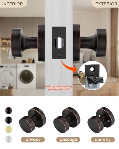 Image of Haidms Oil Rubbed Bronze Door Knobs Passage, Zinc-Alloy Closet Door Knob, Bronze Interior Door Knobs for Hallway & Living Room, Adjustable & Reversible, 3 Pack