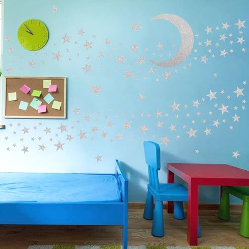 Vinilos adhesivos estrellas y luna plateados 11x11 pulgadas miniatura 7