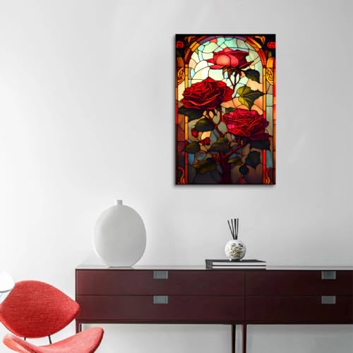 ステンドグラス 抽象 花 フラワー 向日葵 薔薇 絵画 装飾画 キャンバス絵画 アートポスター アートパネル おしゃれ 壁掛け ホーム装飾 インテリア 玄関 プレゼント 木枠付きの完成品 (70x100cm(28x40in),1) [5]