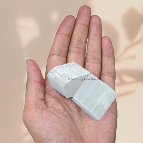 Image of Amazing Gemstone 2 Pieces Selenite Raw Crystals and Healing Stones, Natural Rocks for Tumbling and DIY Raw Stones and Crystals
