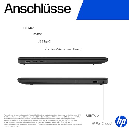 HP Laptop mit 17,3" FHD Display, AMD Ryzen 5 7520U, 8 GB DDR5 RAM, 512 GB SSD, AMD Radeon-Grafik, Windows 11, QWERTZ, Schwarz inkl. 25 GB Dropbox-Speicher für 12 Monate 4