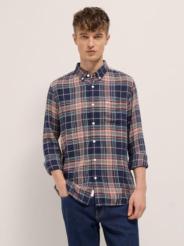Image of THE BEAR HOUSE Men's Blue Slim Fit Tartan Check Cotton Casual Shirt