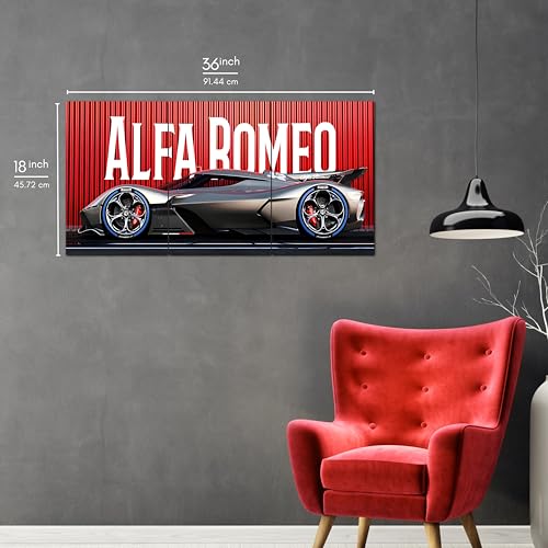 Image of Posternet Super Car Split Poster Set, 12 inch x 18 inch, Split Design Wall Decor Posters For Bedroom, Living Room, Office. (Alfa Romeo)