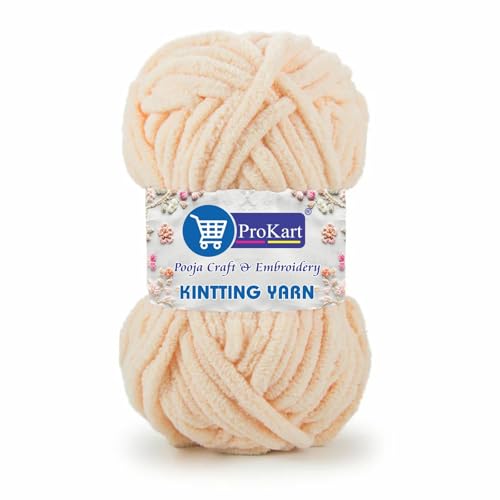 Image of ProKart Premium Blankie Wool, Plush & Cuddly, Chenille Yarn Supersoft Hand Knitting Wool Ball | Blanket Thick /Mottu Yarn Ball Suitable for Hand Knitting and Crocheting for Baby, Adult, Sweaters, caps, Throws, Home Furnishing, Scarves, Blankets (Beige, 100gms x 4 Pack)