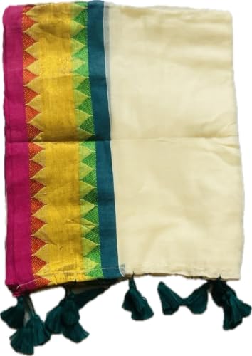 Image of Women's Mul Cotton Saree with Tassels | Soft Mulmul Saree | Woven Stripes & Zari Line | 5.5 Metres - Without Blouse