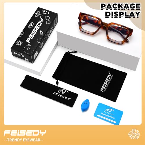 Image of FEISEDY Retro Blue Light Blocking Glasses for Women Men 90s Classic Rectangle Frame Thick Chic Computer Eyeglasses B2383R