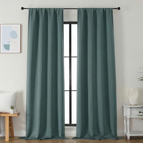 Image of Simplebrand Ava Dark Green Blackout Curtains for Bedroom 96 Inches Long 2 Panels, Solid Thermal Insulated, Energy Saving Nursery Window Treatment Curtains Blackout Drapes, W40 x L96 Inch, Dark Green