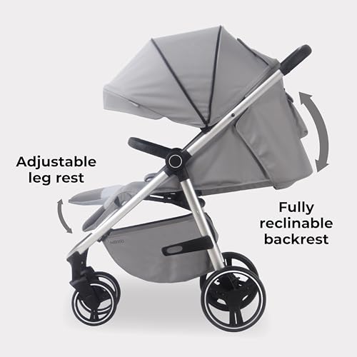 My Babiie MB160 Pushchair – from Birth to 4 Years (22kg), 4-Wheel Suspension, Large Basket, XL Canopy, Foldable, Compact, Stroller with Footmuff, Cup Holder, Rain Cover – Grey Tropical - Image 6