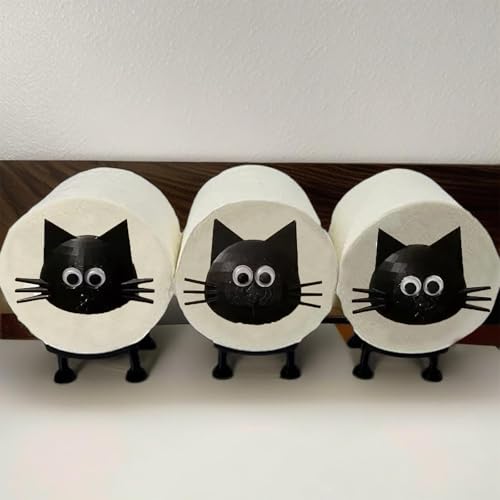 Katzen Toilettenpapierhalter - Lustiger 3D Gedruckter Klorollenhalter, Stehend ohne Bohren, Dekorativ für Badezimmer, WC Rollen Aufbewahrung (Schwarze Katze)