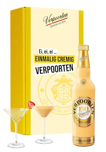 Geschenkset mit 0,7 L VERPOORTEN ORIGINAL Eierlikör 20%vol und 2 Cocktailschalen
