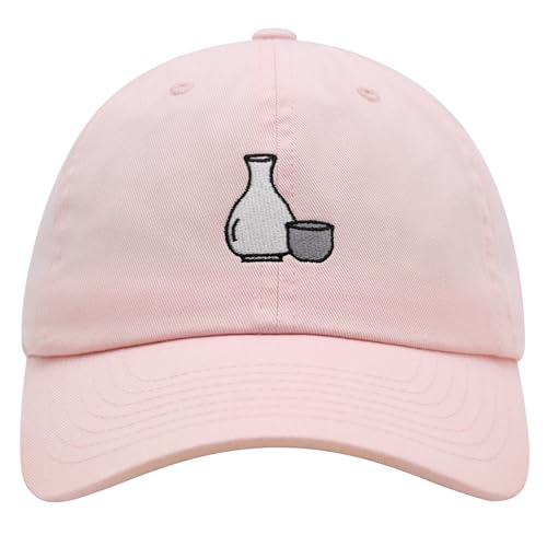 JPAK Japanese Sake Premium Dad Hat Embroidered Cotton Baseball Cap Sake Embroidery Light Pink