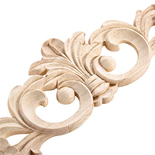 MUXSAM Carved Wood Appliques Onlays, Long Wooden Decals Trim Molding Rosette Inlays for Door Wall Mantel Cabinet Door Dresser Closet Mirror Decoration Furniture Transfer(1-Pack, 20x5cm/7.9" x2) - Image 5