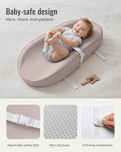 Image of Blissful Diary Vegan Leather Baby Changing Pad with Waterproof & Wipe-Clean PU Cover, Avocado Size Cozy Diaper Changing Pad for Dresser and Table, Taupe