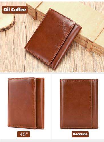 Premium Genuine Leather Trifold Wallet for Men – RFID Blocking Technology, Large Capacity for Cards and Cash, Slim Design for Easy Carry (Oil Coffee)2