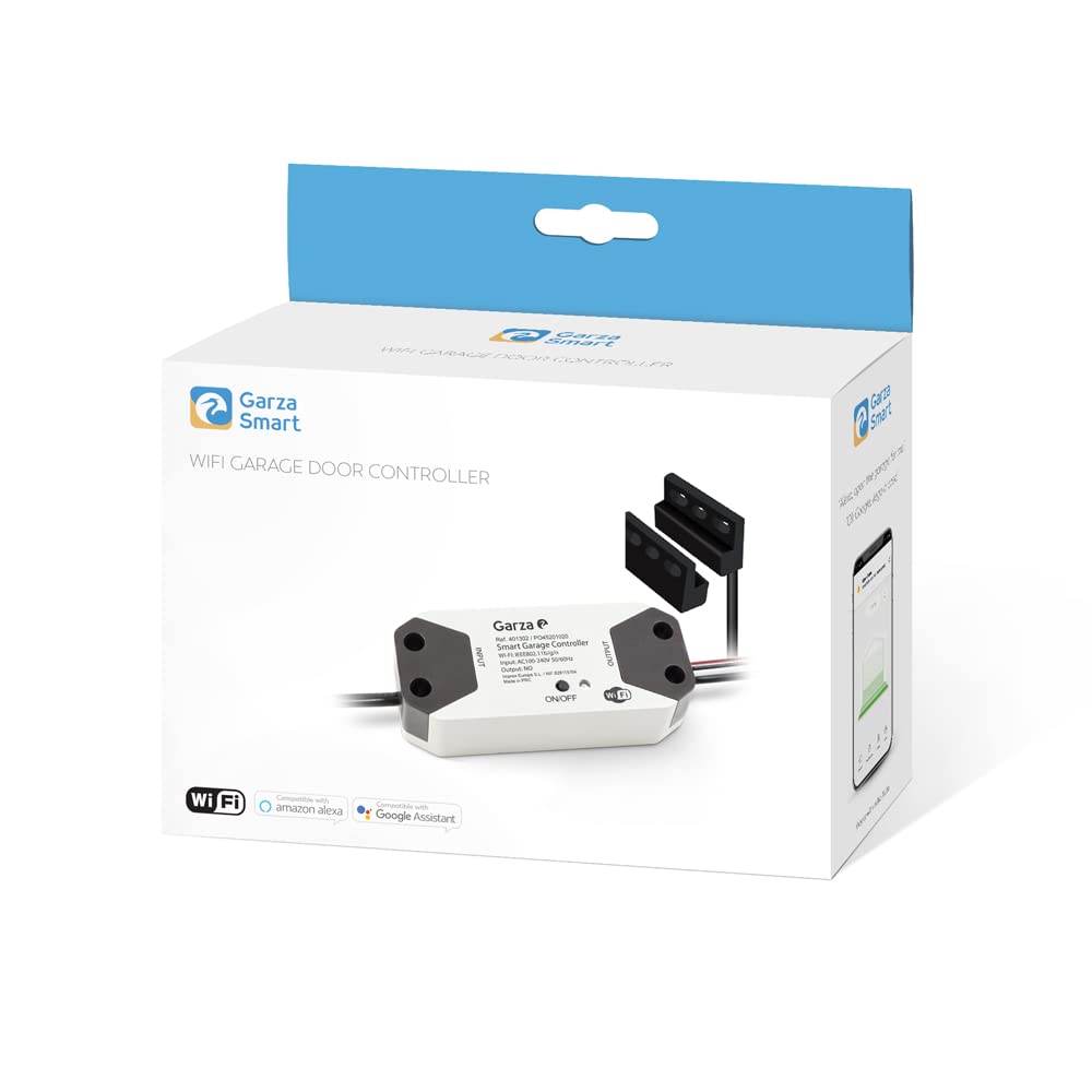 Garza Smart - Controlador de apertura de puerta de garaje inteligente, Wifi 2.4 Ghz, programable, control por app y por voz Alexa/Google, blanco