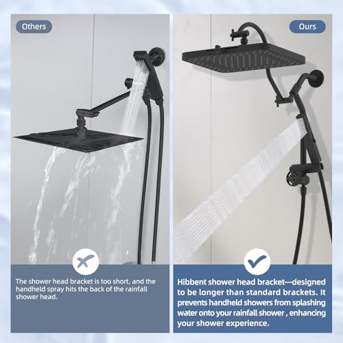 Hibbent 5-Mode 13" Rain Shower head, 4-Spray Handheld Shower, Matte Black - image 6