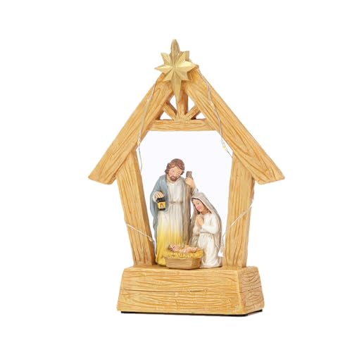 Wooden Jesus Nativity Scene Horse Trough Ornament & Led Lights, Home Decor - image 3