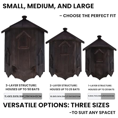 Eco-Friendly Wooden Bat House| Handcrafted Cedar Bat Shelter | Wildlife Conservation Habitat (Brown Black, Medium) - Thumbnail 4