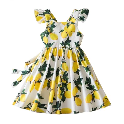 NNJXD Floral Girl Printed Dress Ruffles Sleeve Tie Back Summer Casual Sundress Toddler Kids Clothes2