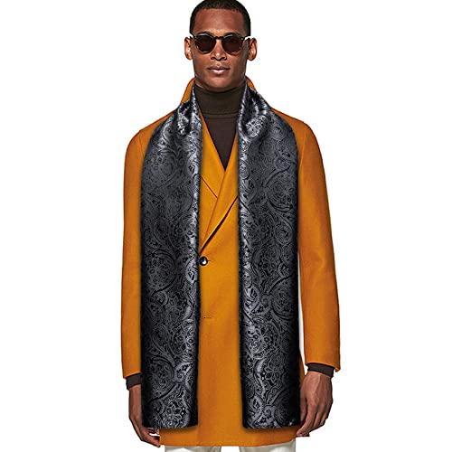 Leichter Seidenschal für Herren/Damen, Paisleymuster, Halstuch, Schal, Herbst/Winter, 160 x 50,8 cm, schwarz/silberfarben, Einheitsgröße Cover