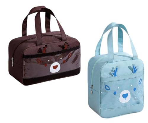 Image of CoolKraft Lunch Bag for School Kids, Girls, Cute Animal Design Bag, Lunch Bag for Office Women Travel Picnic Bag, Insulated Portable Tiffin Bag 29 x 18.5 x 14 cm (Brown + L Blue)