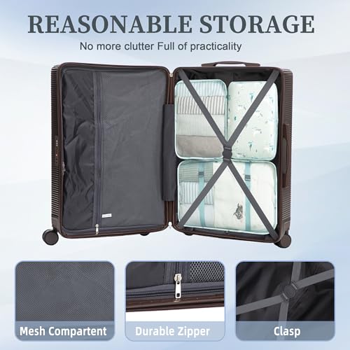 Image of Hardside Luggage Sets, Light Weight Suitcase with Spinner Wheels, Brown
